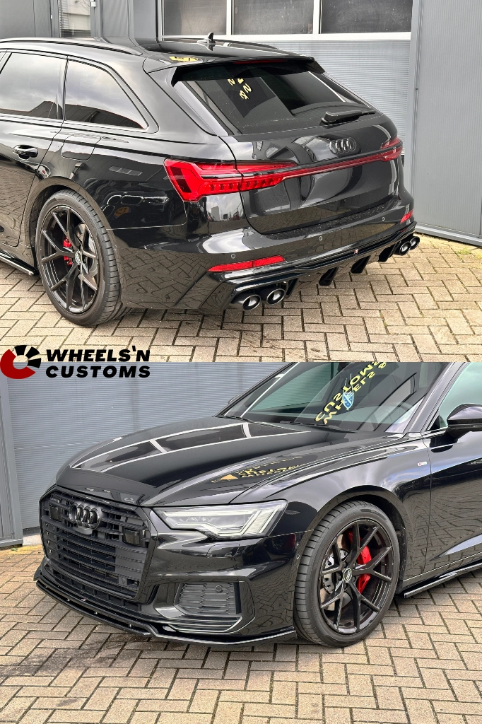 Front Splitter V.3 Audi A6 S-Line / S6 C8  / Bumper Lip Side Skirts Diffusers Audi A6 S-Line / S6 C8 Rear Valance + Exhaust Ends Imitation Black Pipes / Audi S6 / A6 S-Line C8 / Diffuser